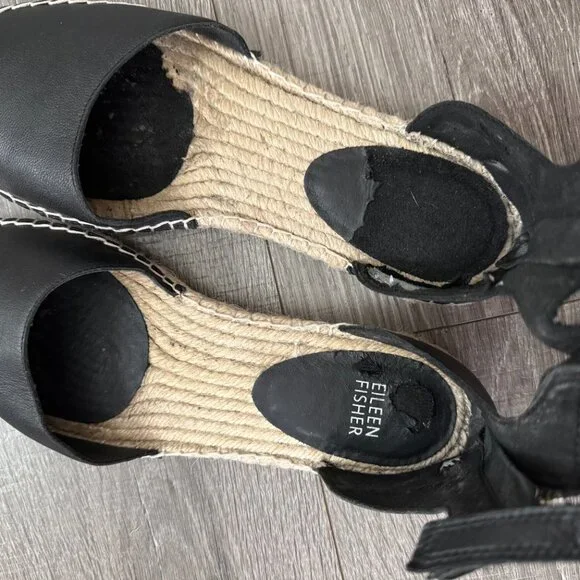 Eileen Fisher Lala Leather Espadrille Flat Black Ankle Strap Women Size 8.5 - Picture 5 of 8